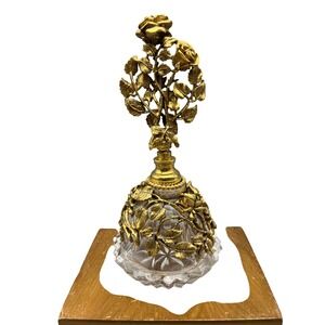 Vtg Matson ROSE PERFUME‎ Bottle Hollywood Regency Ormolu Gold Filigree Cut Glass